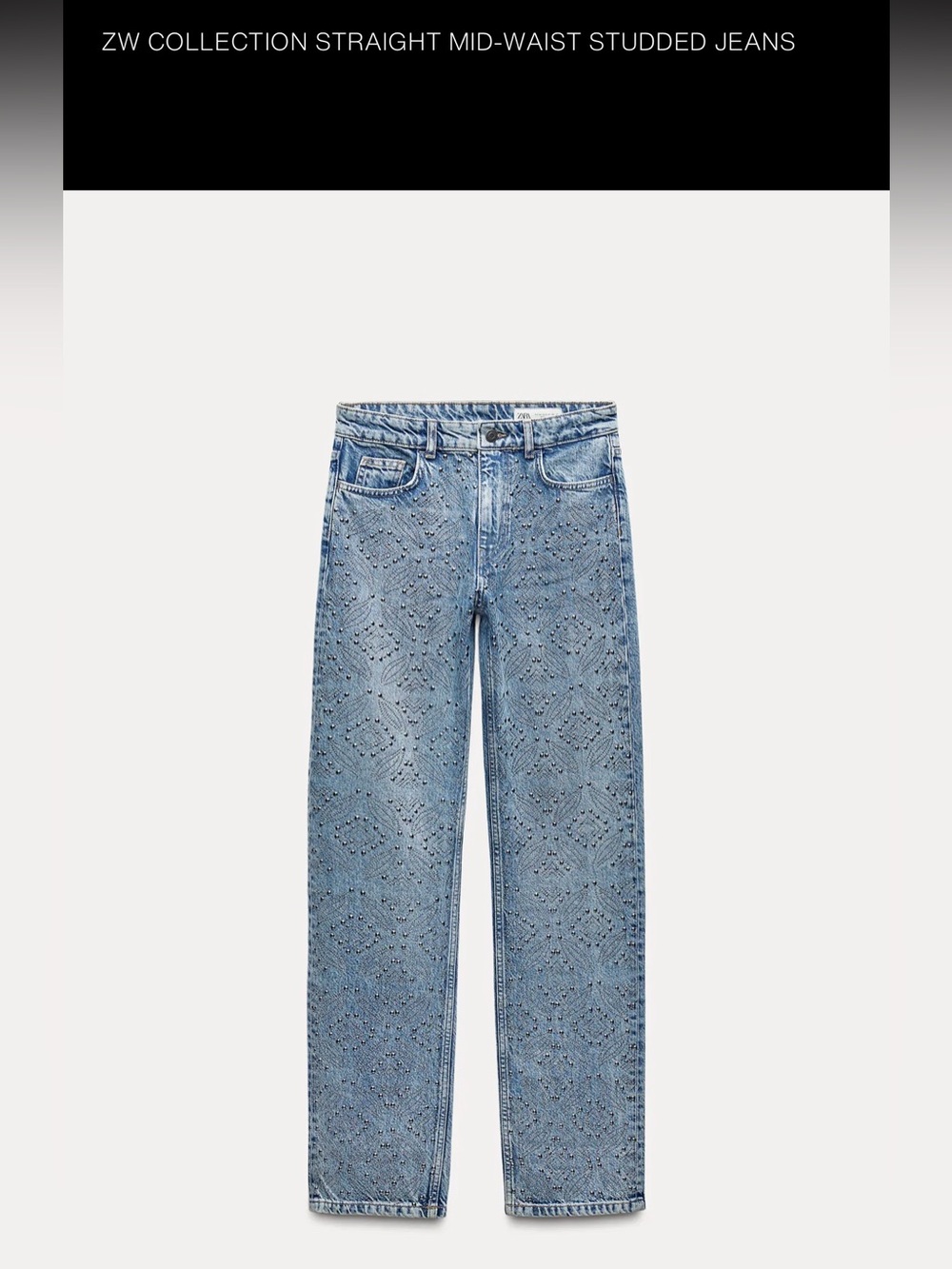 Zara Light Blue Studded Straight Jeans